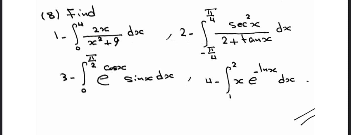 (3)キind
2
doc
, 2-
sec x
ノ
2+tanse
6tェx
,2
e
sinse dos
ノ
xe
doc
