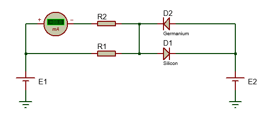 D2
R2
추
mA
Germanium
D1
R1
Silicon
E1
E2
