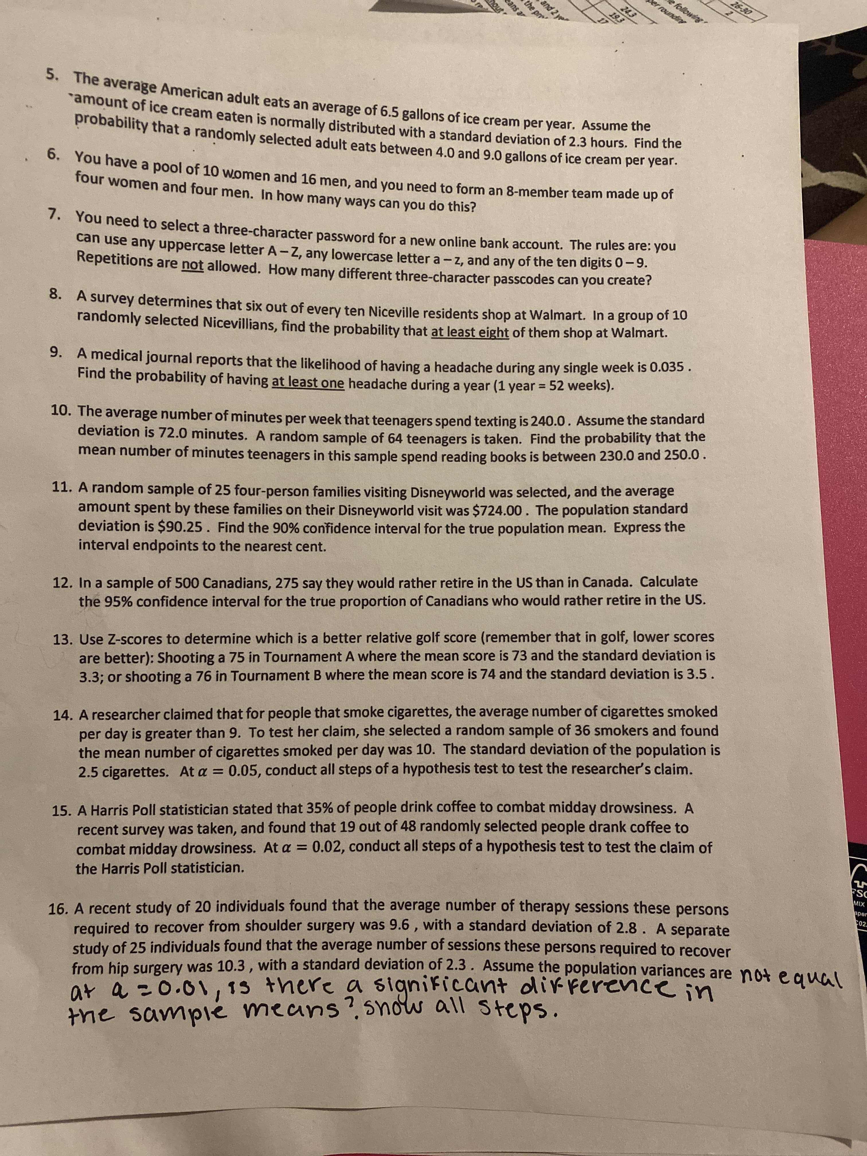 persons required to recover
Assume the population variances are not equal
