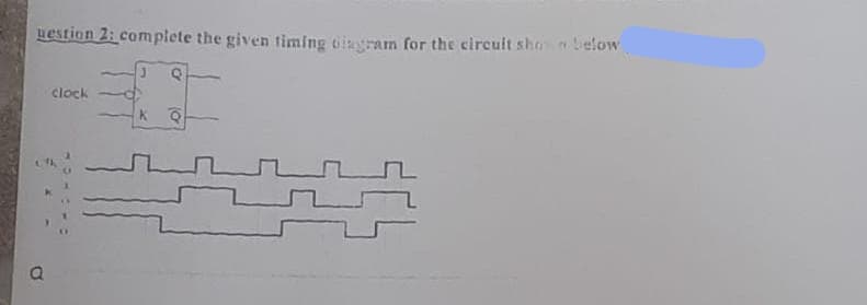 uestion 2: complete the given timing diagram for the circuit shown below
clock