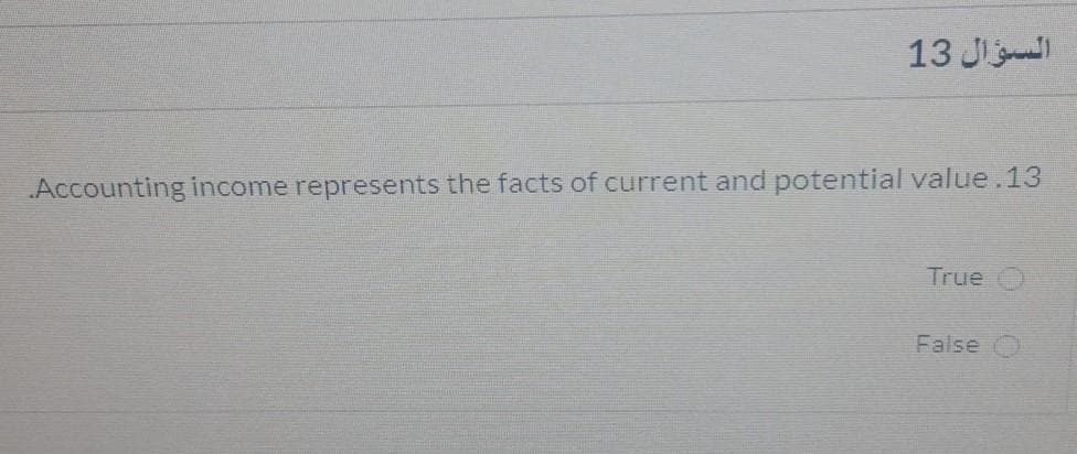 13 J
Accounting income represents the facts of current and potential value.13
True
False
