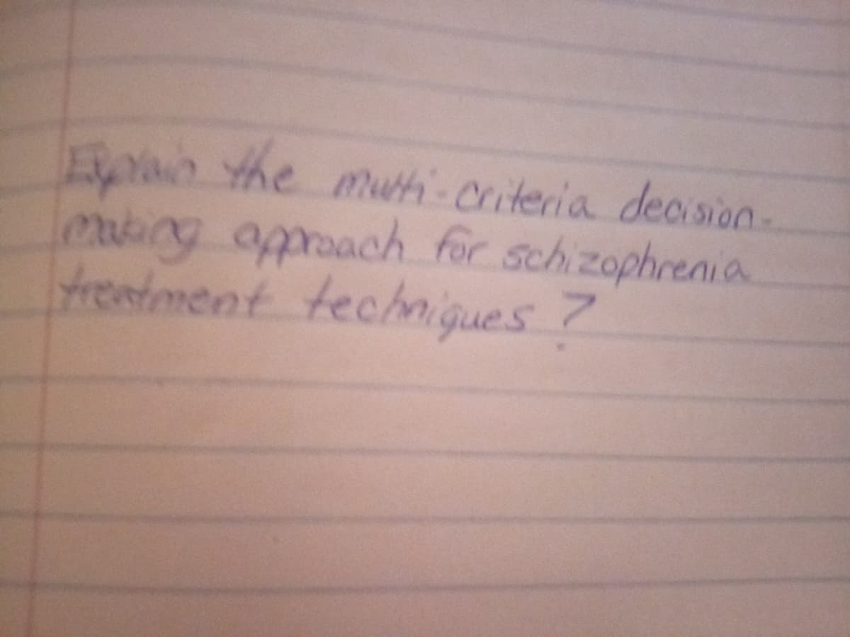 Explain the multi-criteria decision-
making approach for Schizophrenia
treatment techniques ?