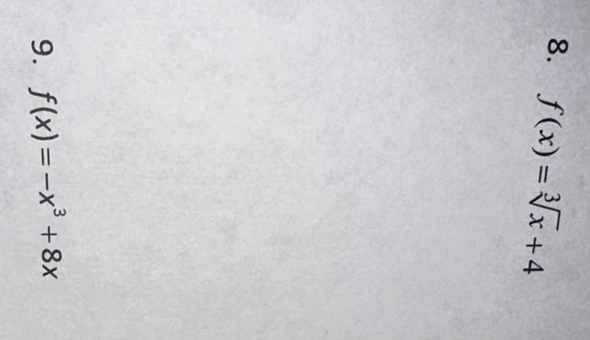 8. f(x)=√√√x+4
9. f(x)=−x³ +8x