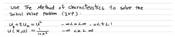 use The Method of characterstics to solve the
Initial value Problem
u₁₂+tu₂=u²
u(x,0) =
1+x2
(IVP)..
-∞o Lx L∞o, 04+ 21
-∞0 2XL ∞