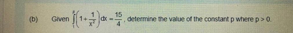 15
determine the value of the constant p where p > 0.
4
(b)
Given
1+
dx

