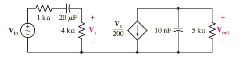 WHE
1 ko 20 µF
V,
Vin
4 ko
10 nF
5 ko
200
out
(+2
