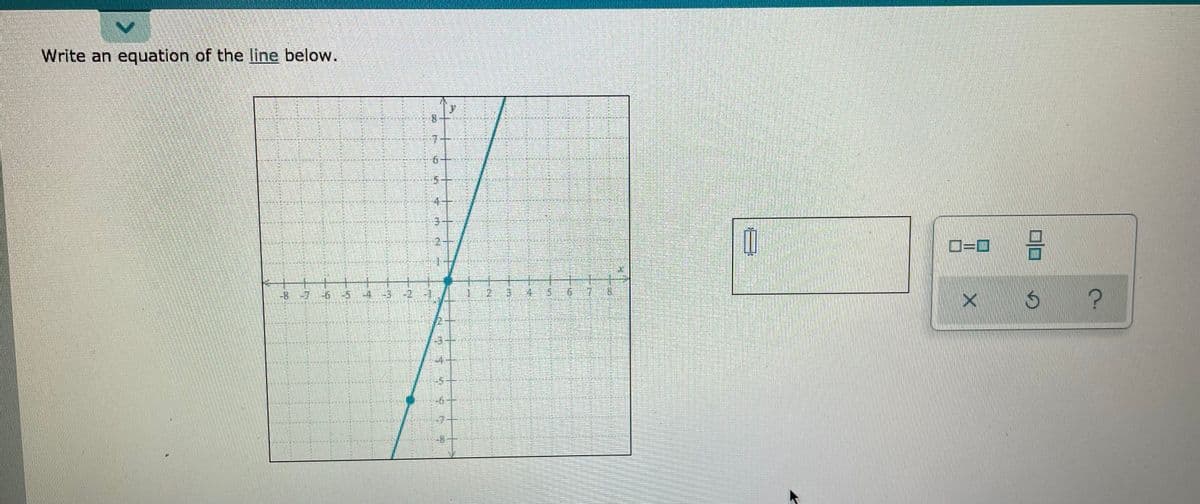 Write an equation of the line below.
博地 K itt
口口
ロ=ロ
-8-7 65 4 3
-21
