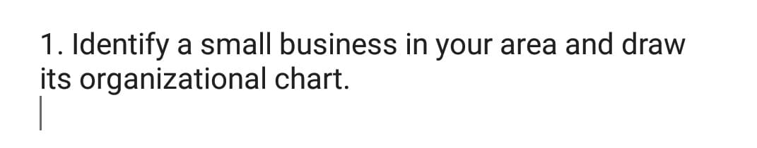 1. Identify a small business in your area and draw
its organizational chart.
