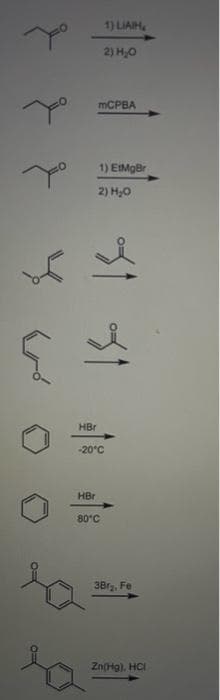 Yo
Yo
mCPBA
ů
HBr
1) LIAIH
2) H₂O
1) EtMgBr
2) H₂O
HBr
51 51
ç t
-20°C
80'C
38r₂, Fe
Zn(Hg), HCI