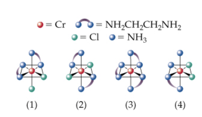 O = Cr D= NH,CH,CH,NH2
0 = Cl 0= NH3
(1)
(2)
(3)
(4)
