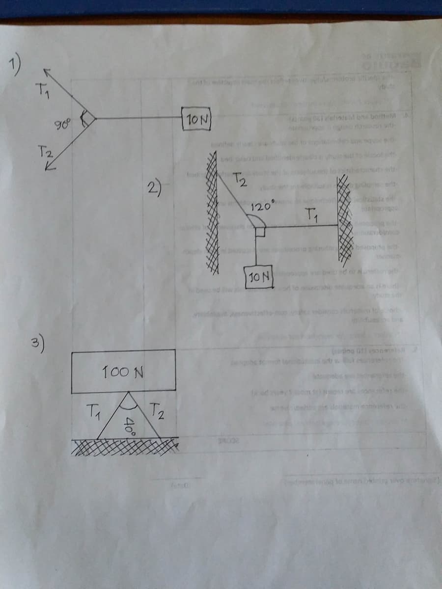 T₁
90°º°
T2
K
3)
T₁
100 N
40°
2)
T₂
10 N
bad
T₂
98002
120
10 N
T₁
CIUDSS
Amidos e ent
[edmom long
oltauuda sil
shaorges
beangot ad
bute ent
badning ovo autang)