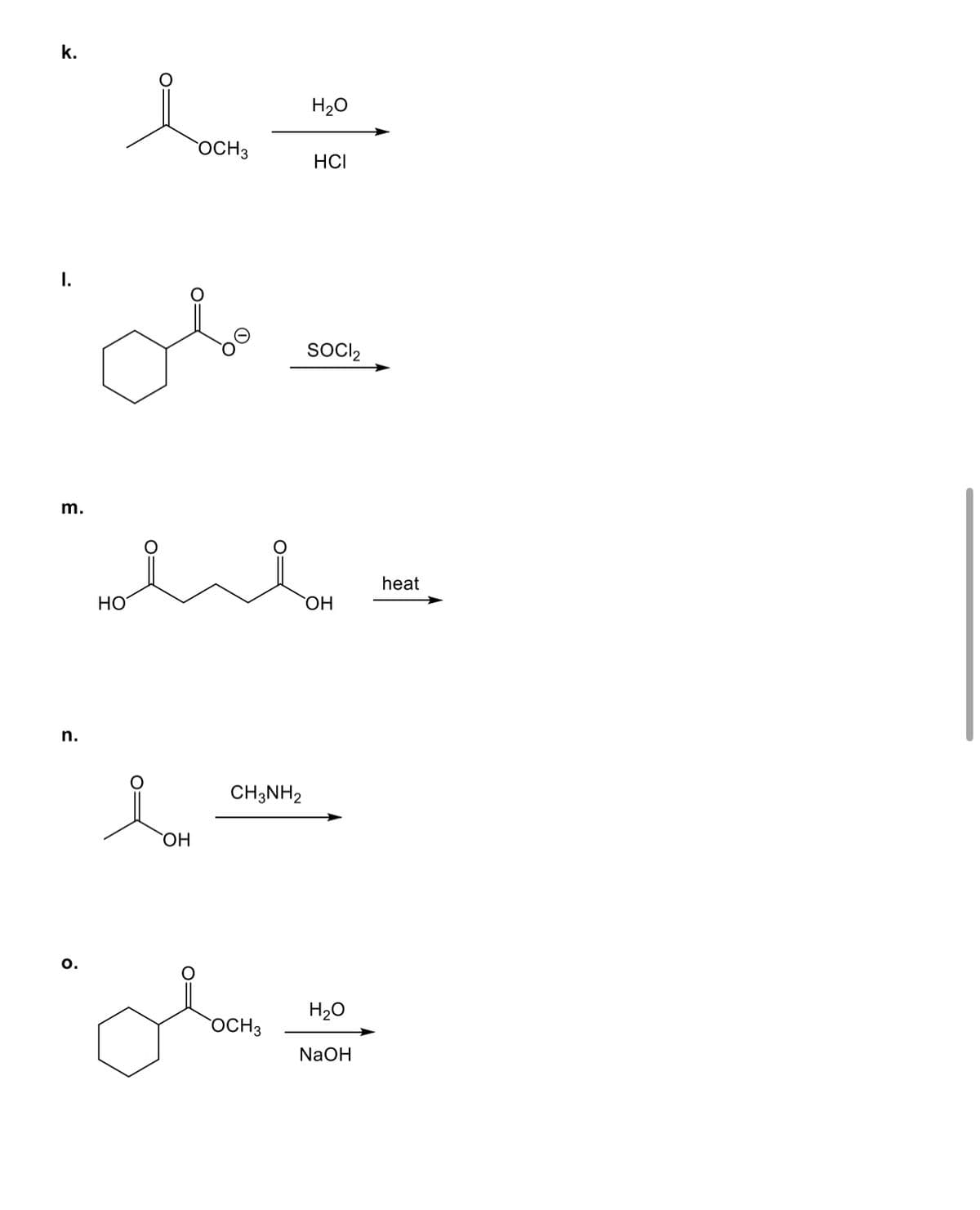 k.
m.
n.
'1
o
OCH 3
OH
مصلی
عليكم
CH3NH2
H2O
HCI
OCH3
SOCI2
OH
مسلم
heat
NaOH