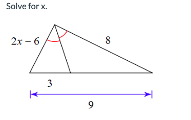 Solve for x.
2x - 6
3
9
8