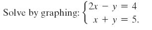 (2x – y = 4
Solve by graphing:
Tx + y = 5.
