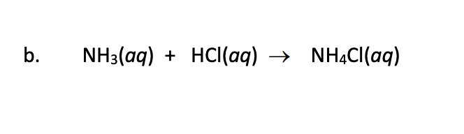 b.
NH3(aq) + HCl(aq) → NHẠC((aq)
