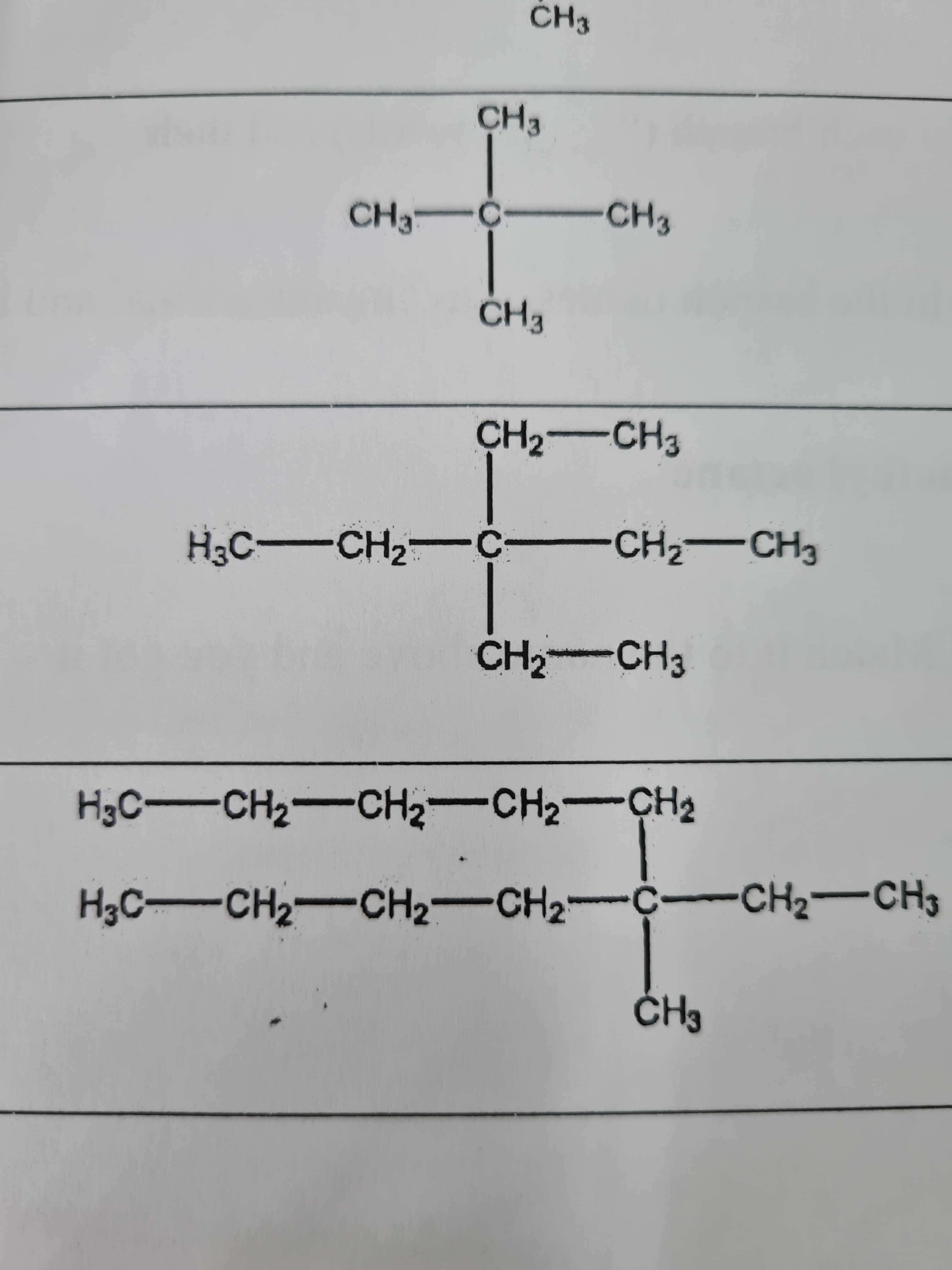 CH3
CH3
CH3
CH2-CH3
H3C-CH2 C CH2-CH3
CH2 CH3
H3C-CH2-CH2-CH2 CH2
H3C-
CH2 CH2-
