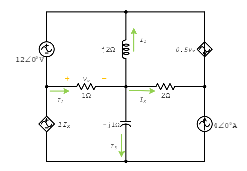 I1
j20
0.5Vx
1220° v
Vx.
12
I2
Ix
1Ix
-jia7
420°A
I3
ell

