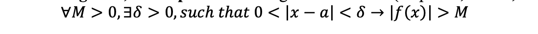 VM > 0,38 > 0, such that 0 < |x – a| < 8 → |f (x)| > M
