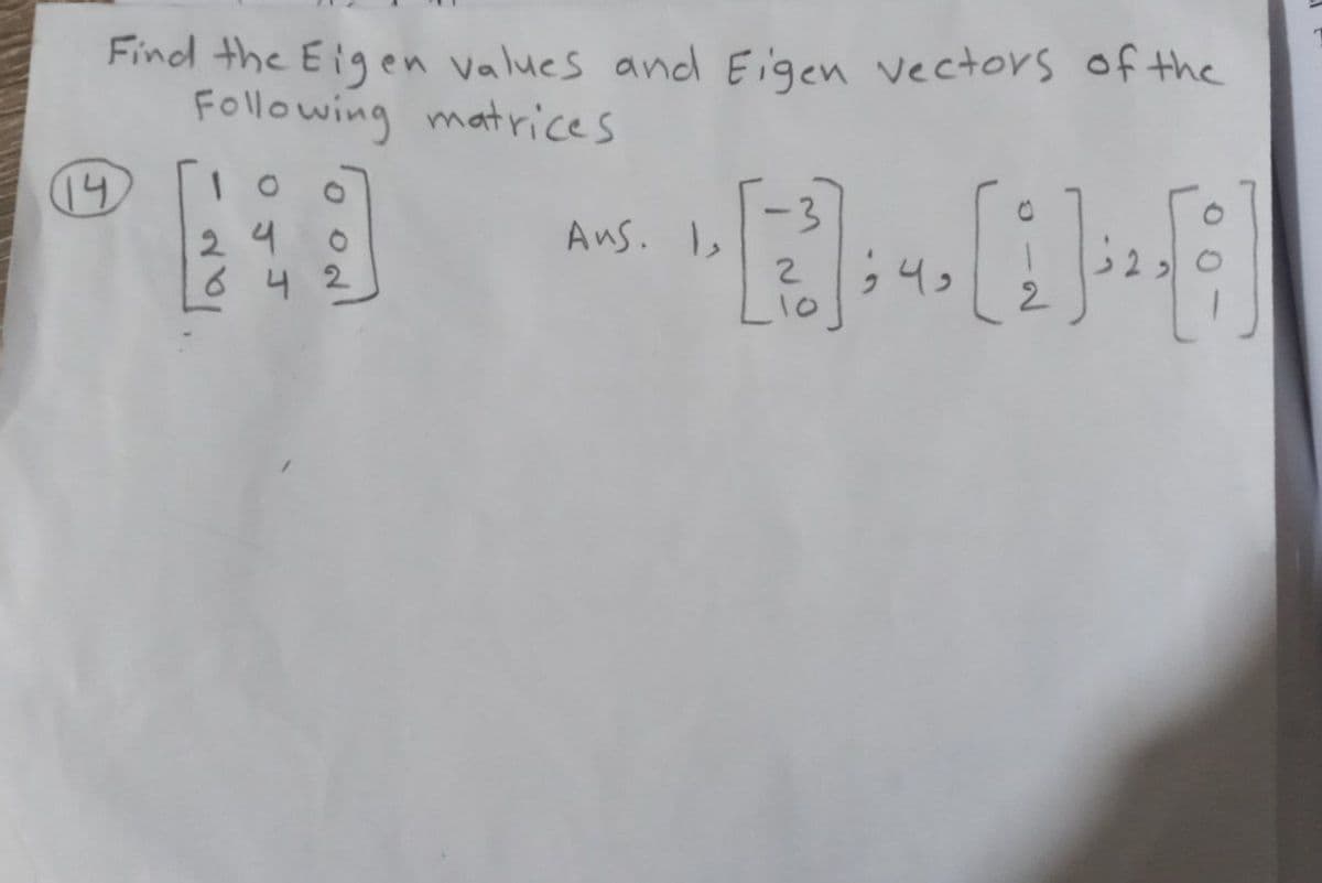 Find the Eigen values and Eigen vectors of the
Following matrices
14
2
Aus. I,
6
4₂
J