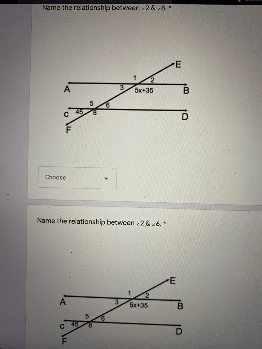 Name the relationship between 22 & 28. *
E
A
5x+35
9.
Choose
Name the relationship between 22 & 26. *
E
A
5x+35
9.
45
