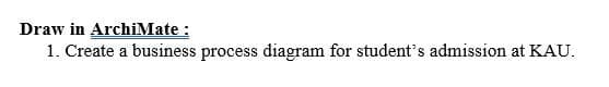 Draw in ArchiMate :
1. Create a business process diagram for student's admission at KAU.