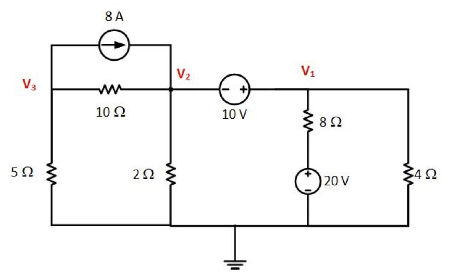 V2
V1
V3
10 Ω
10 V
8Ω
2Ω
20 V
ww
ww
