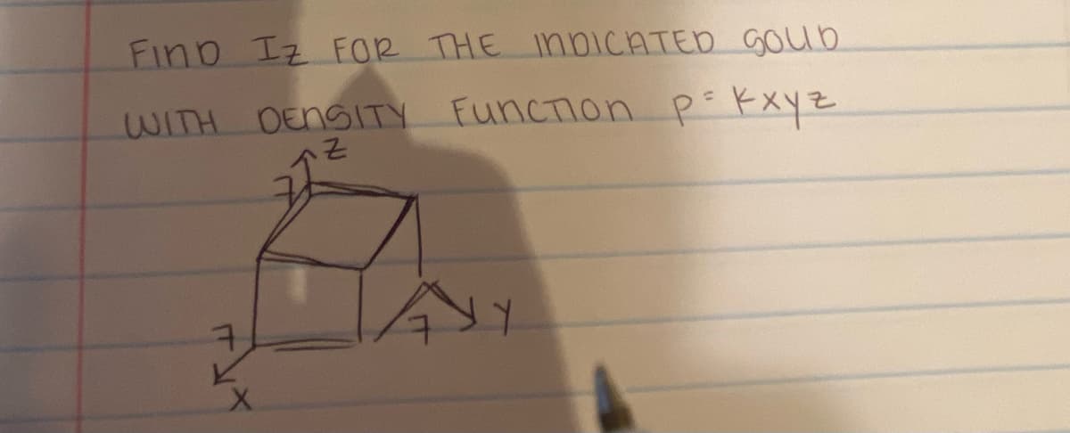 FinD IZ FOR THE INDICATED GOUb
WITH DENSITY Function p= kxyz
Z
AY