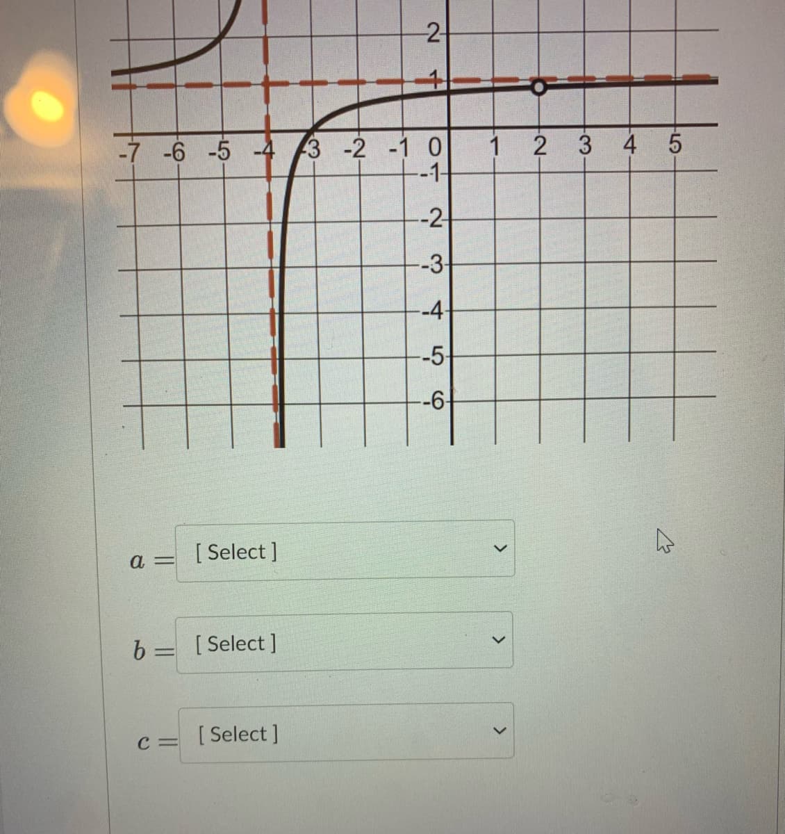 -7 -6 -5 -4 3 -2 -1 0
1
2 3
4 5
--1-
--2
--3-
--4
-5-
--6
[ Select ]
a =
b = [Select]
C =
[ Select ]
2.
