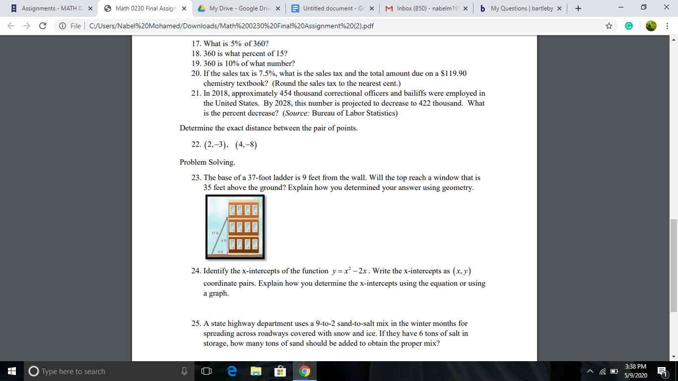 Determine the exact distance between the pair of points.
22. (2.-3). (4,-8)
