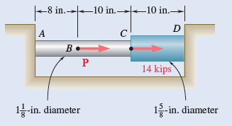 -8 in.
A
- 10/
B
1-in. diameter
-10 in.10 in.-
1
P
D
14 kips
12-in. diameter