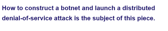 How to construct a botnet and launch a distributed
denial-of-service
attack is the subject of this piece.