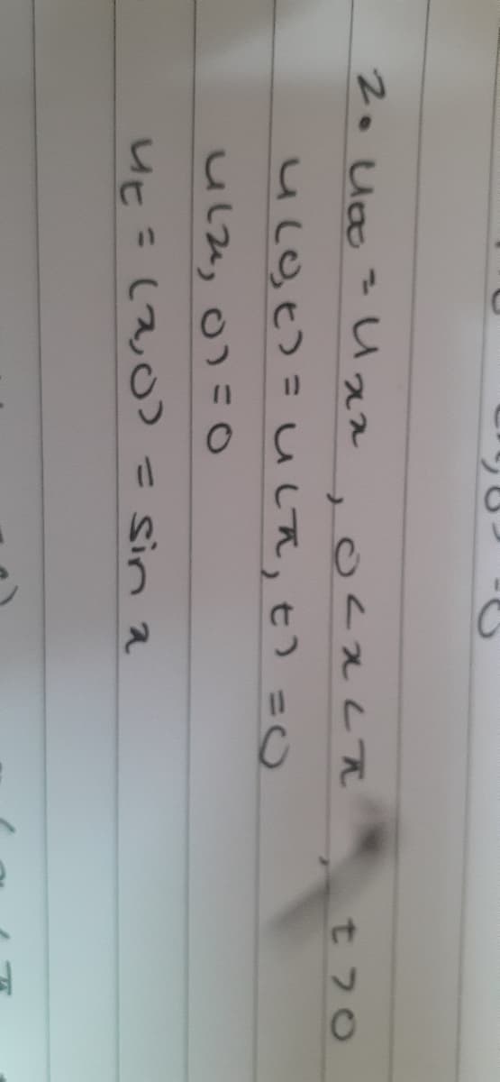 2. U = Uxx
OLALA
u(dt)=ula, t) = (
ula, 01=0
4t=(2,0)
sin a
t 70