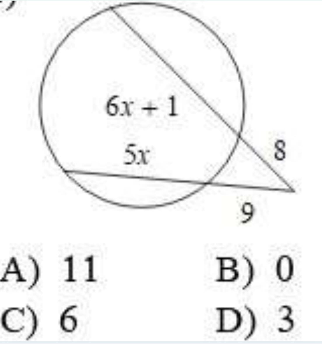 6x +1
5x
A) 11
C) 6
B) 0
D) 3
