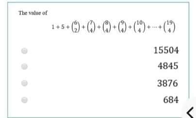 The value of
15504
4845
3876
684
