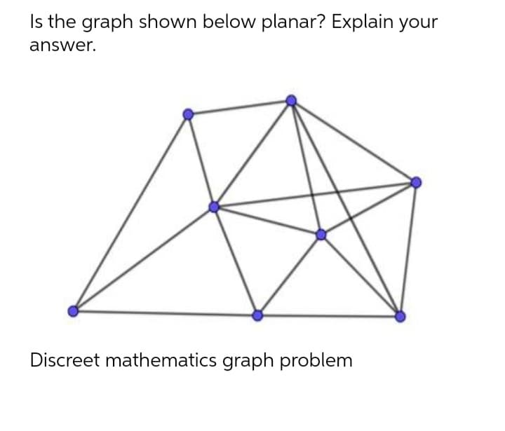 Is the graph shown below planar? Explain your
answer.
Discreet mathematics graph problem
