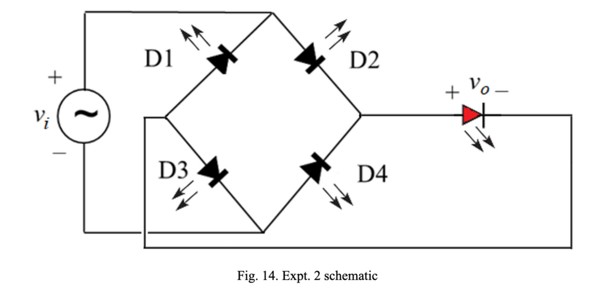 D1
D2
Vo –
Vi
D3
D4
Fig. 14. Expt. 2 schematic
+
