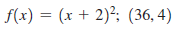 f(x) = (x + 2)²; (36, 4)
