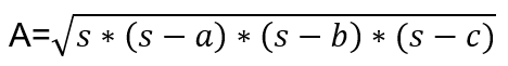 A=/s * (s – a)
* (s — b) * (s — с)
