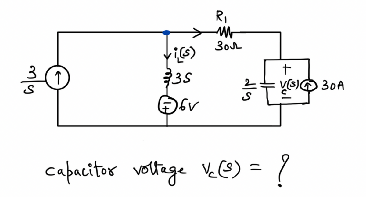 mly
↑
i(s)
35
6v
R₁
ww
30v2
capacitor voltage vc (3)
dly
t
V(S) 30A
V૯)
= ?
