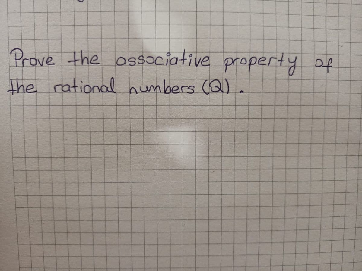 Prove the associative property of
the rational numbers (Q).
