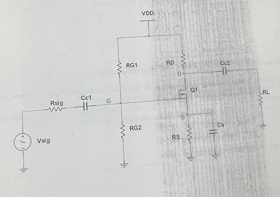 VDD
RG1
RD
Cc2
Q1
Cc1
RL
Rsig
HT
RG2
Cs
Vsig
RS
is
