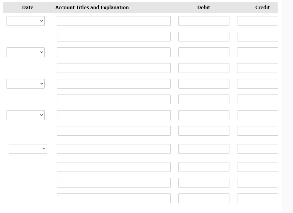 Date
Account Titles and Explanation
Debit
Credit
