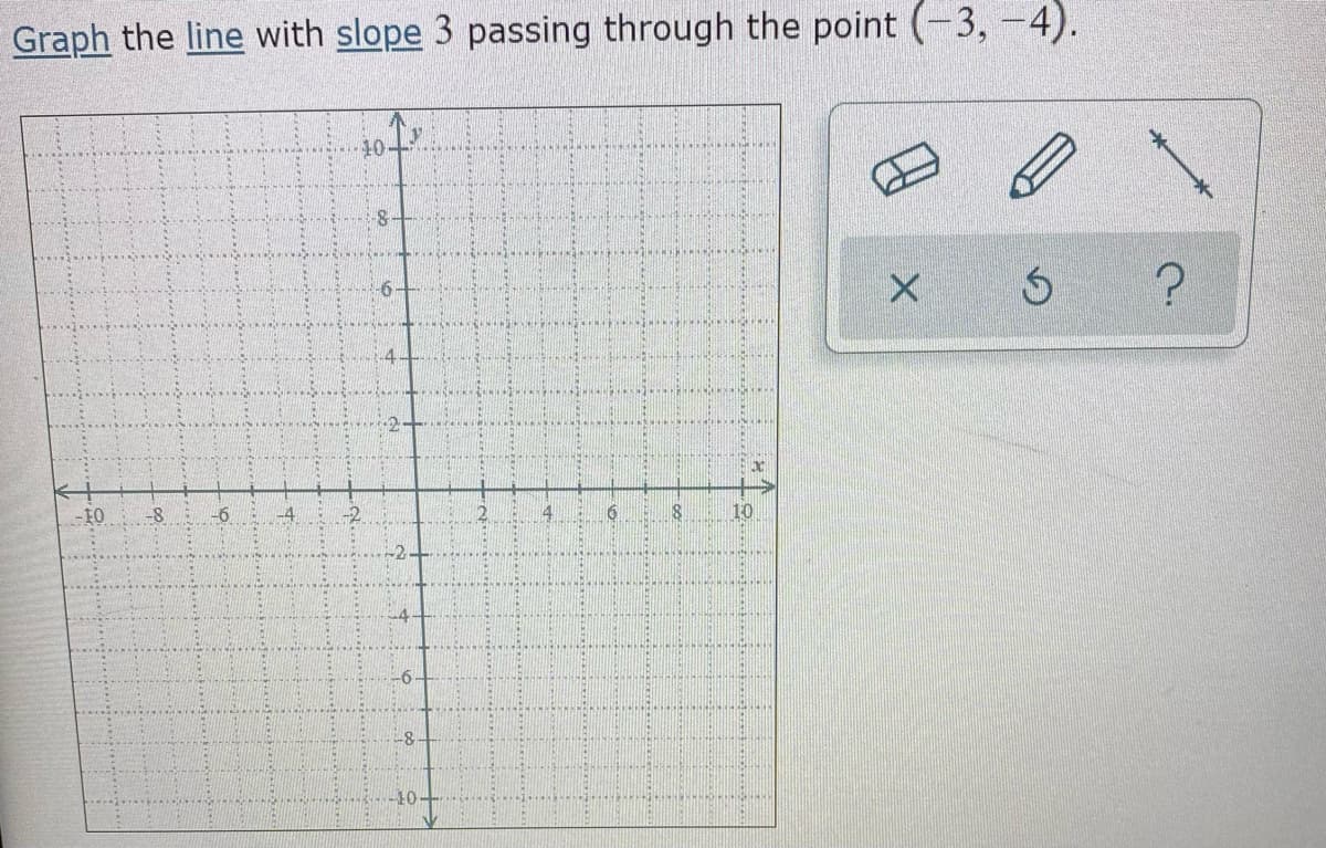 Graph the line with slope 3 passing through the point (-3, -4).
10
-8
-6
14
-8-
10
