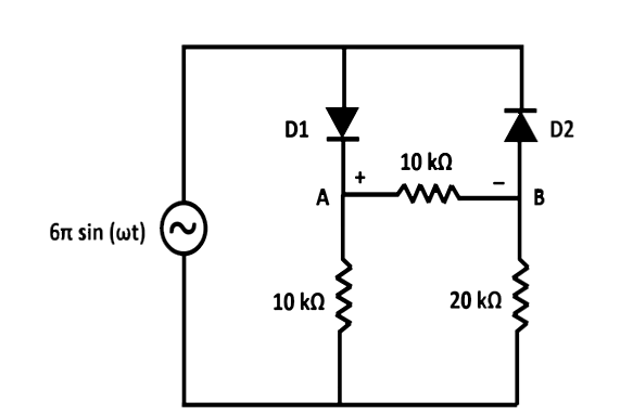 6r sin (wt)
D1
A
10 ΚΩ
10 ΚΩ
20 ΚΩ
Β
D2