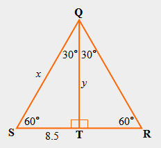 30° 30
y
60°
60°
8.5
T
R
