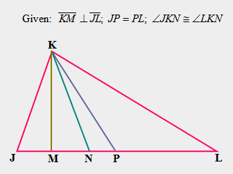 Given: KM IJL; JP = PL; LJKN= ZLKN
K
J
M
N P
L
