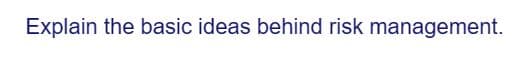 Explain the basic ideas behind risk management.