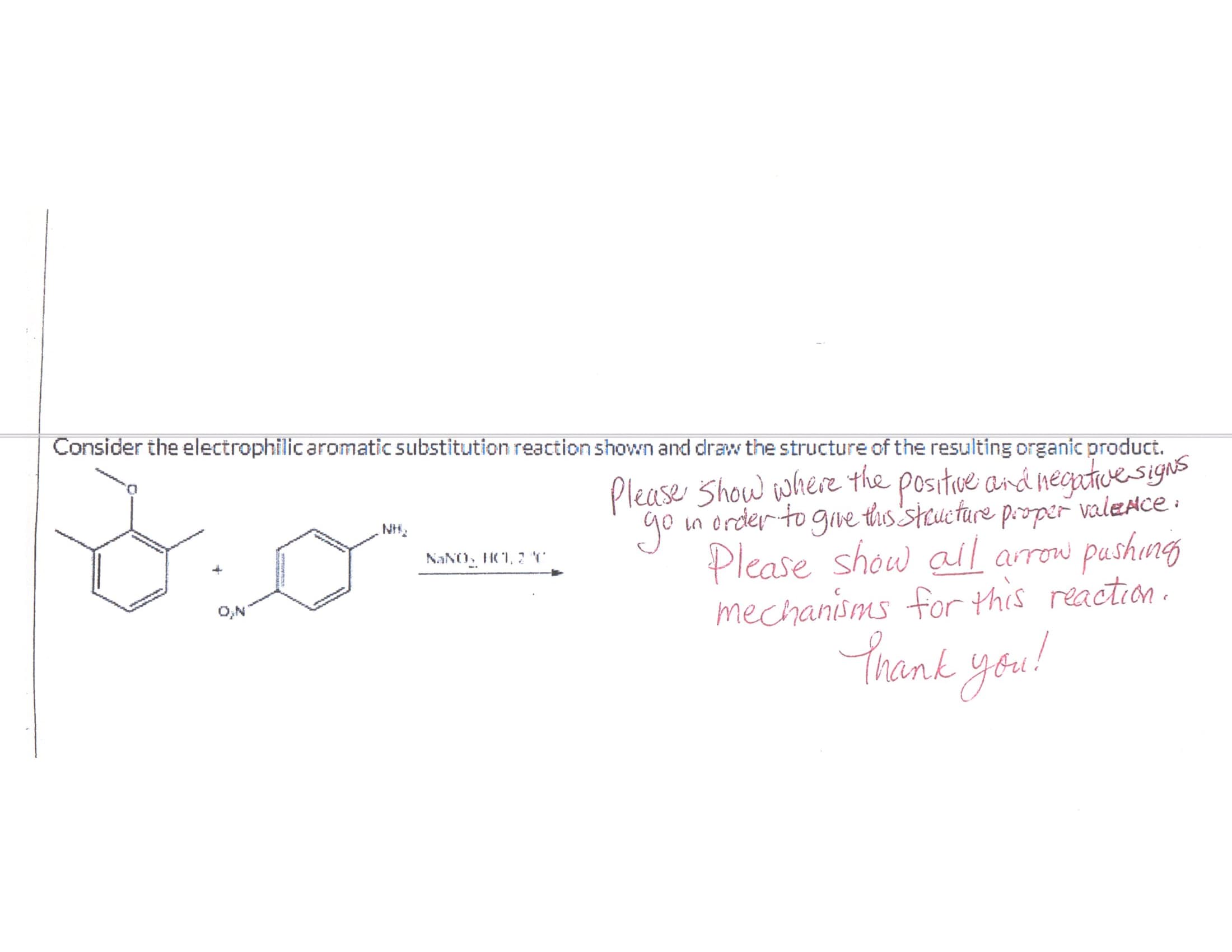 Consider the electrophilicaromatic substitution reaction shown and draw the structure of the resulting organic product.
