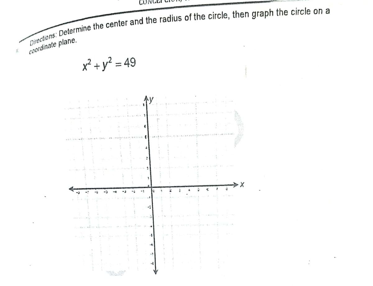 coordinate plane.
x² + y² = 49
Ay
