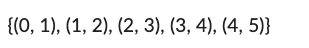 {(0, 1), (1, 2), (2, 3), (3, 4), (4, 5)}